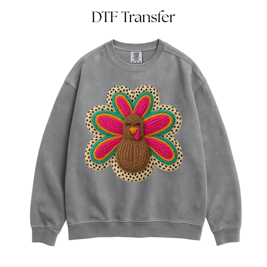 Colorful Turkey Faux Yarn DTF Transfer