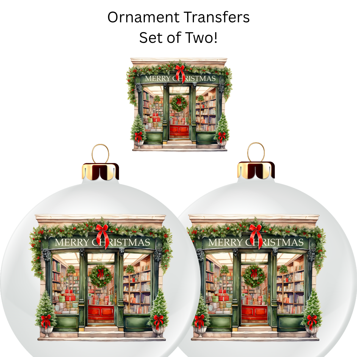 Green Christmas Bookstore Transfer UV DTF (Set of 2)