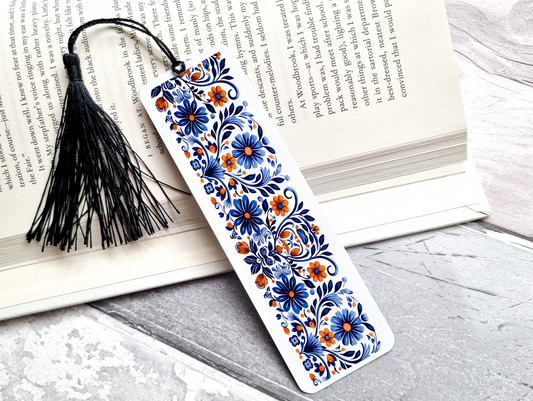 Blue Floral UV DTF Bookmark DOUBLE SIDED