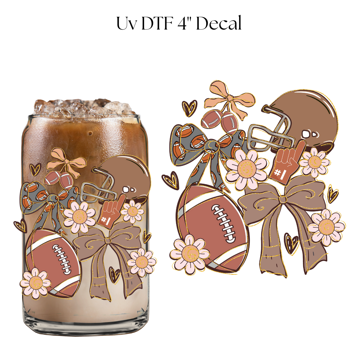 Football Bows 4" UV DTF