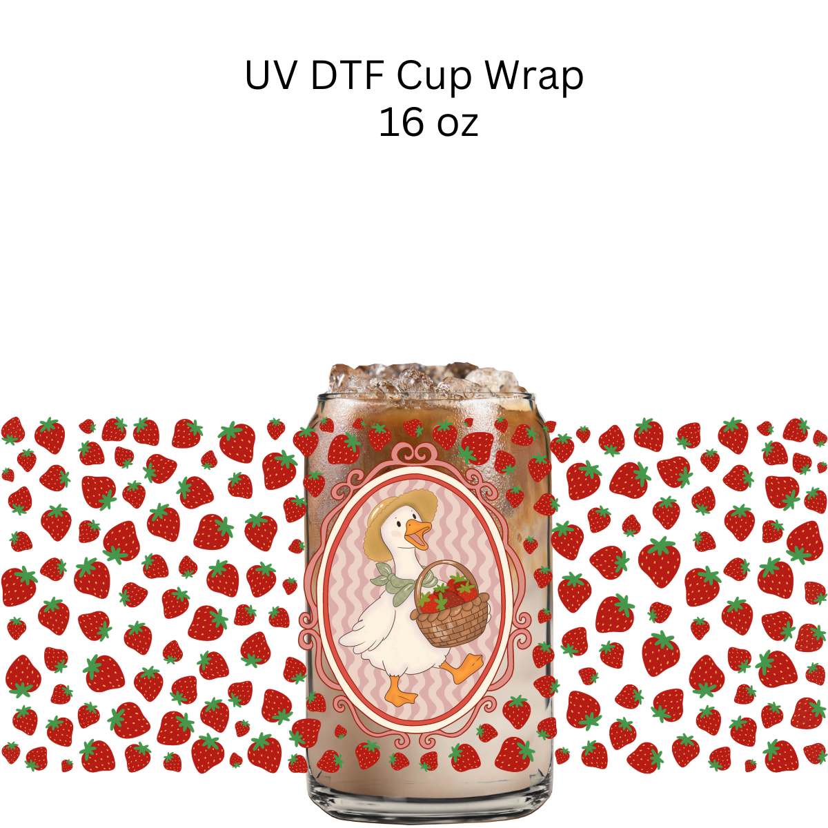 Duck Strawberry Picking UV DTF Cup Wrap