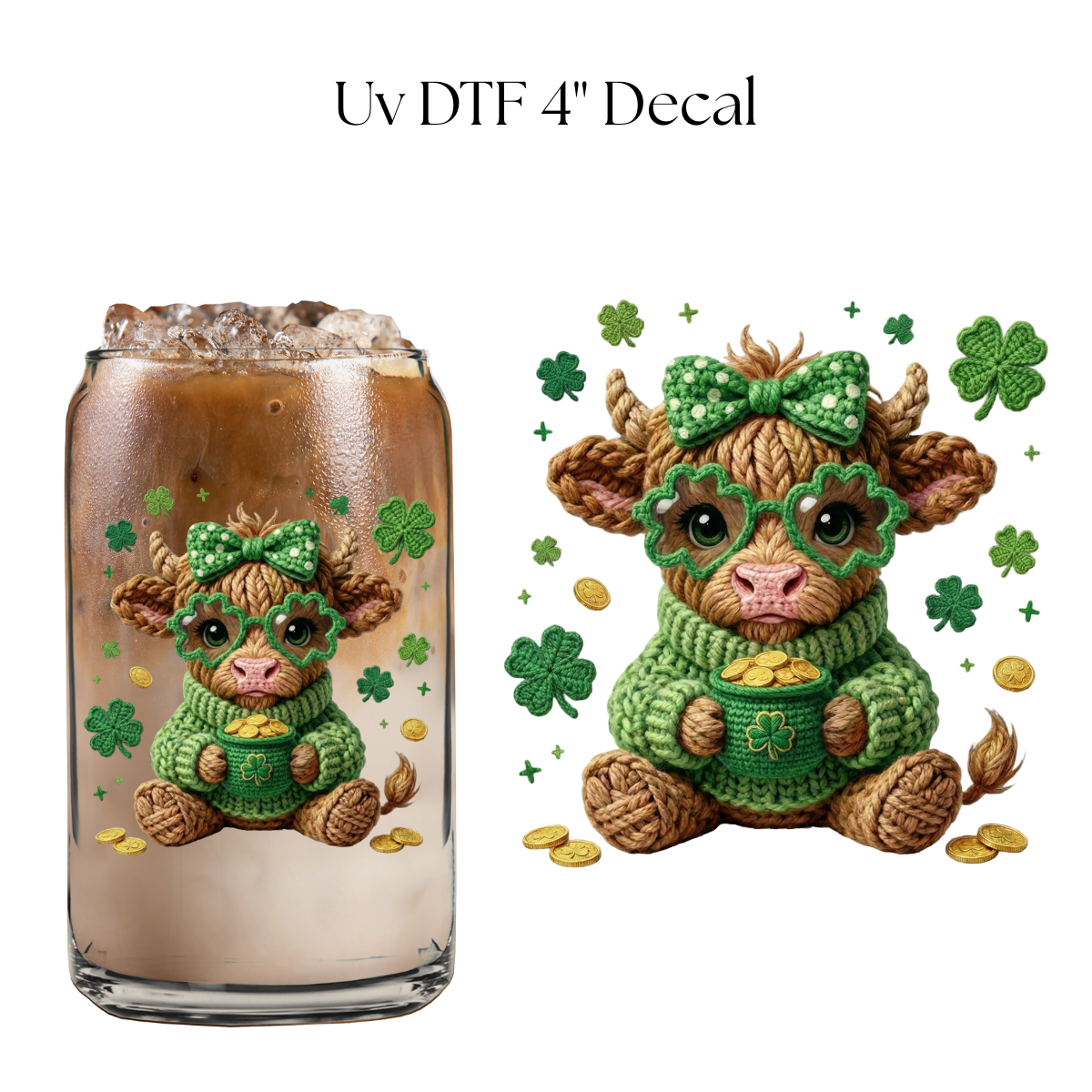 St. Patricks Day Cow Faux Yarn 4” UV DTF Decal