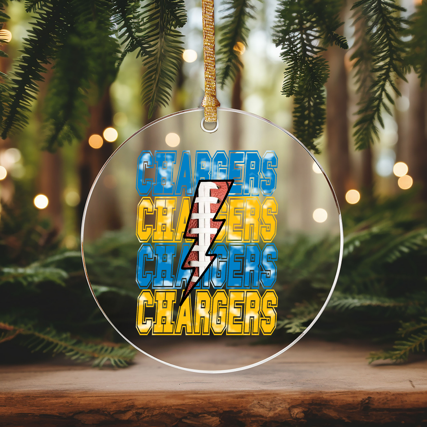 Charge Bolt Football Ornament Size LAST CHANCE UV DTF DOUBLE SIDED