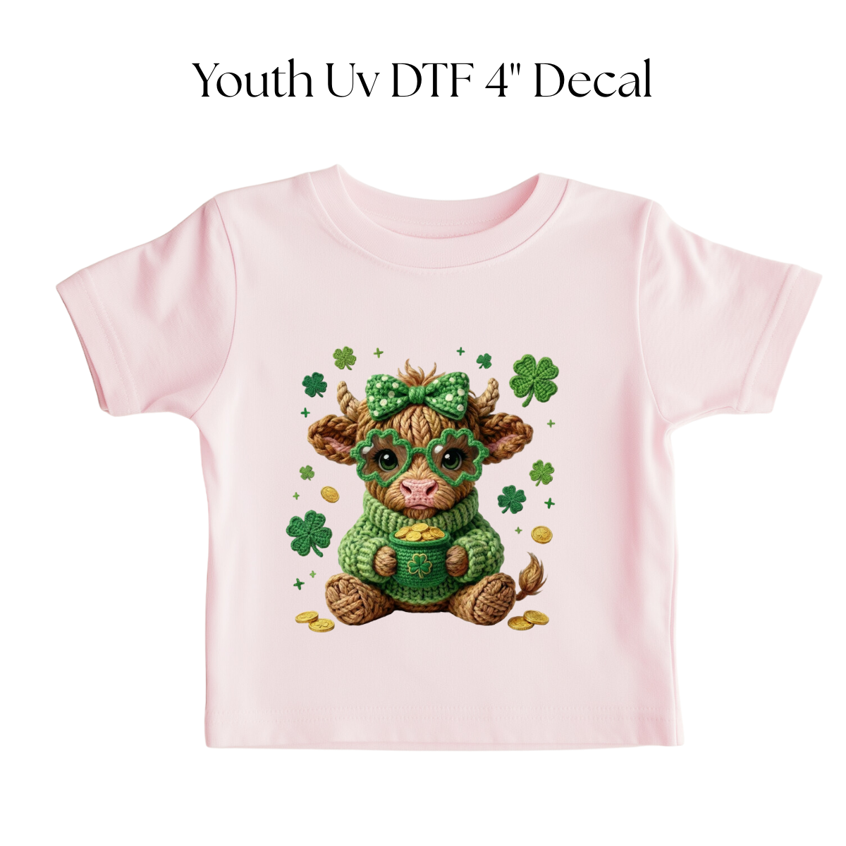 YOUTH St. Patricks Day Cow Faux Yarn DTF Transfer