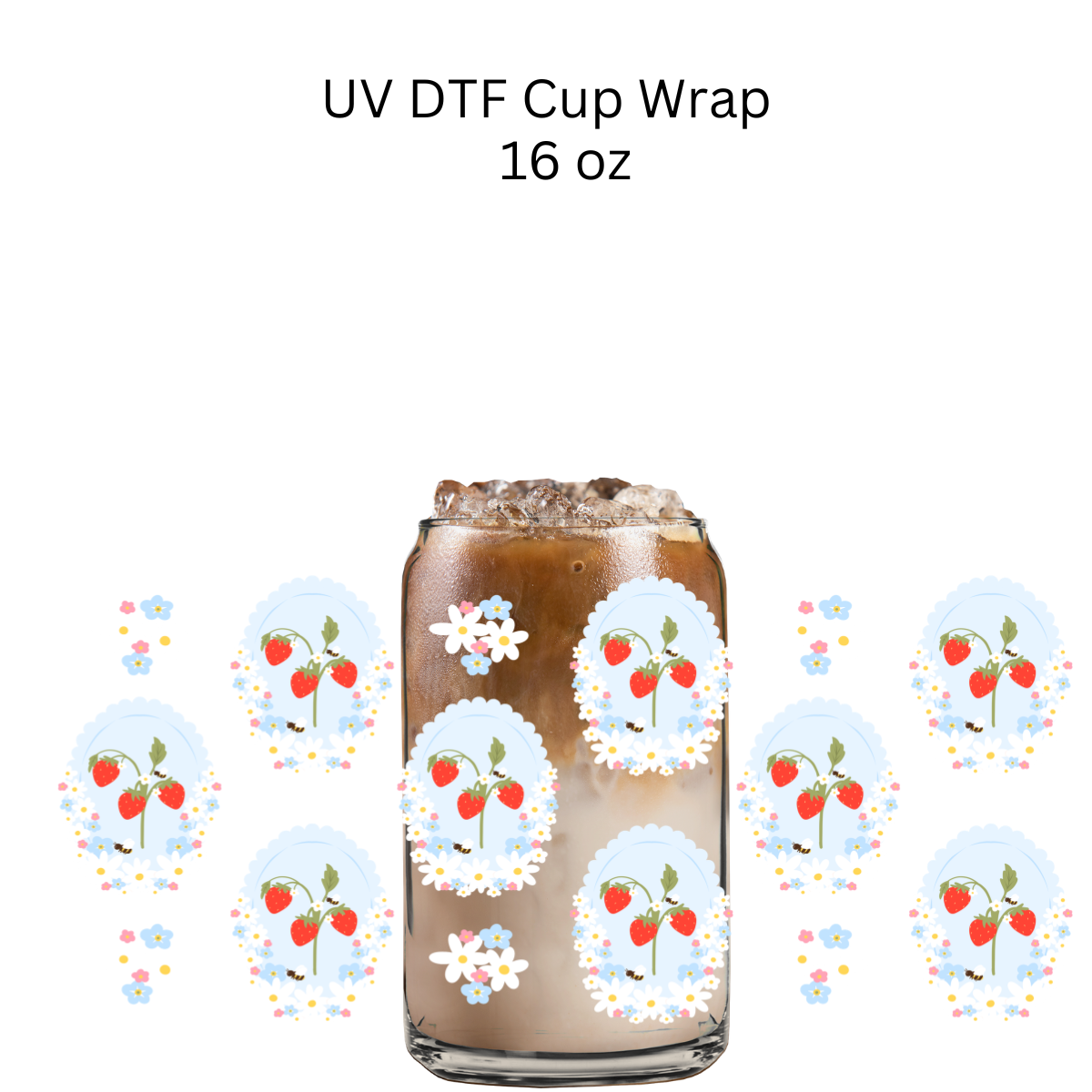 Strawberries Floral Frames UV DTF Cup Wrap
