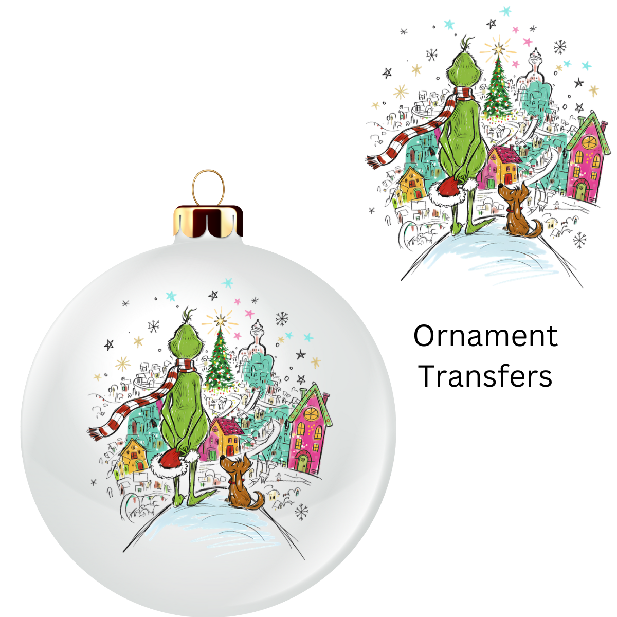 Green Monster Town Ornament Transfer UV DTF
