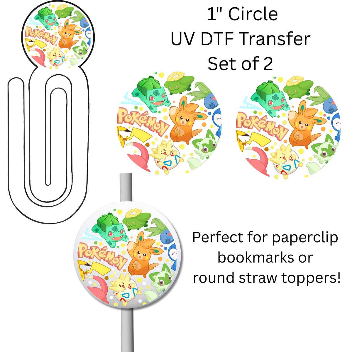 Poke 1” UV DTF Transfer For Paperclip Bookmark or Straw Topper SET OF 2