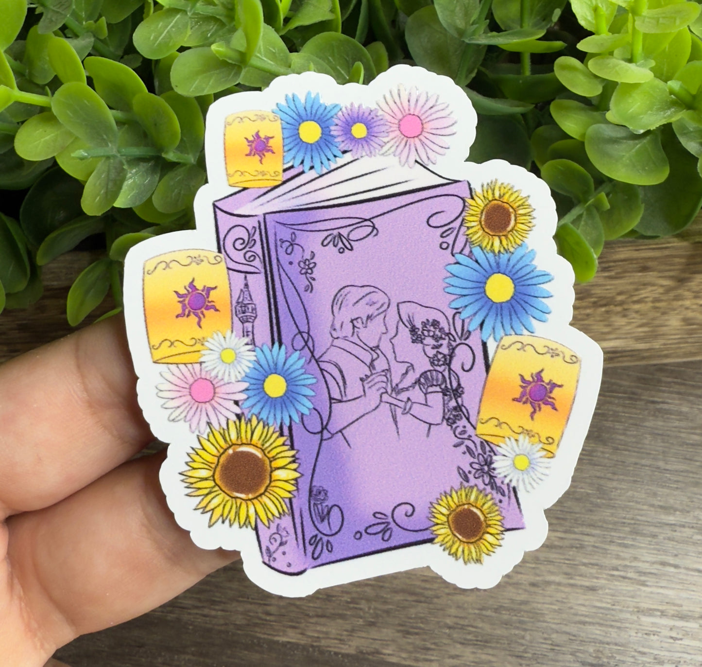Long Hair'd Floral Book White Vinyl Sticker