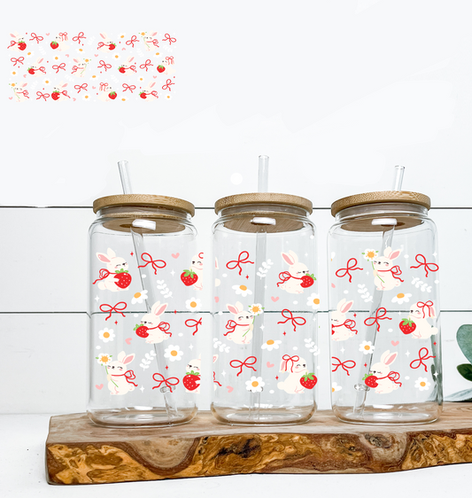 Bunny With Strawberry UV DTF DOUBLE SIDED