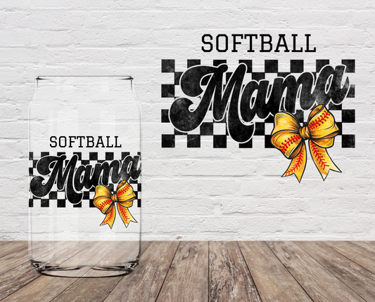 Softball Mama Checkered  4" UV DTF