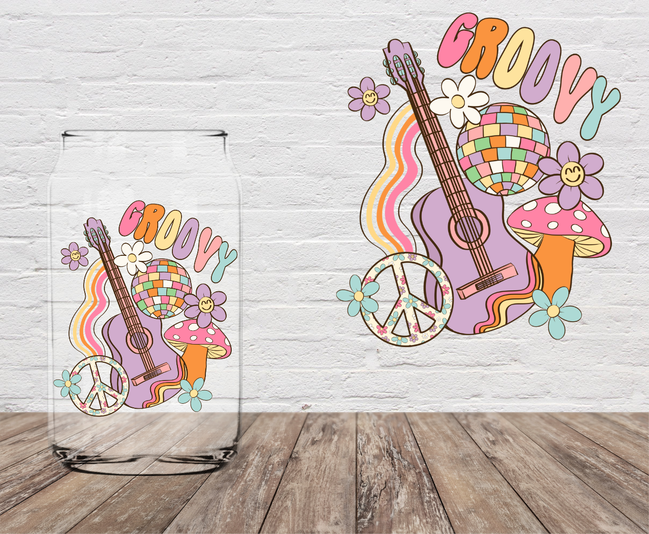 Groovy Colorful Guitar 4" UV DTF