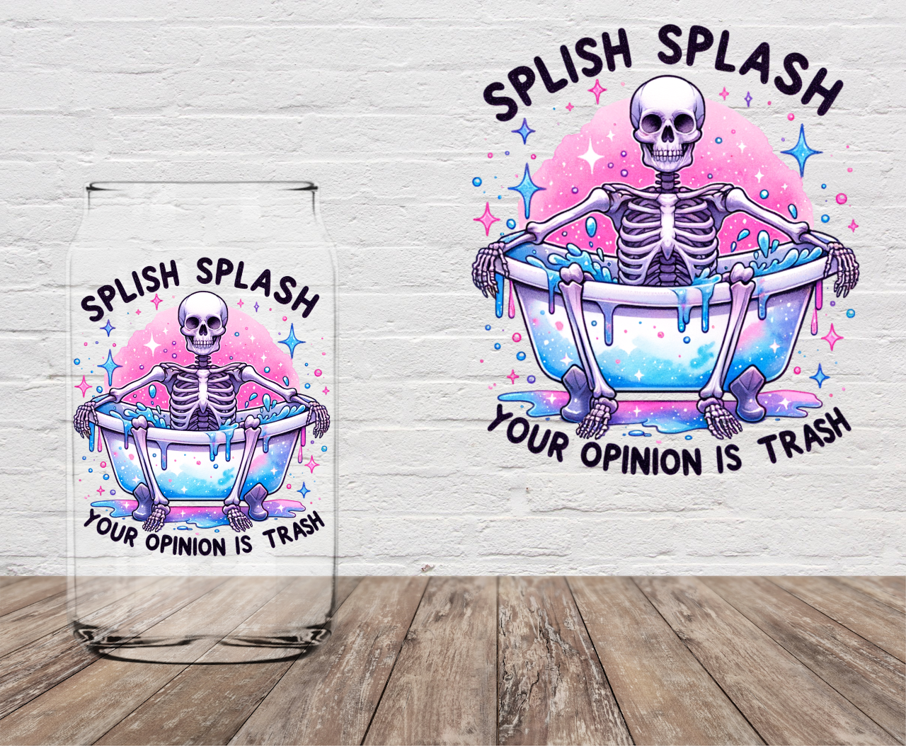Splish Splash Skeleton 4" UV DTF DOUBLE SIDED