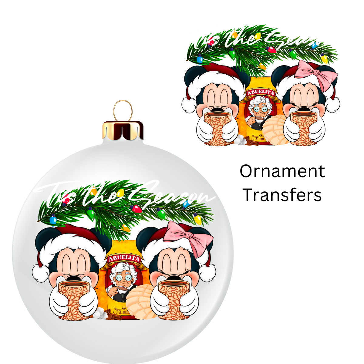 Tis The Season Mouse Chocolatito Ornament Transfer UV DTF