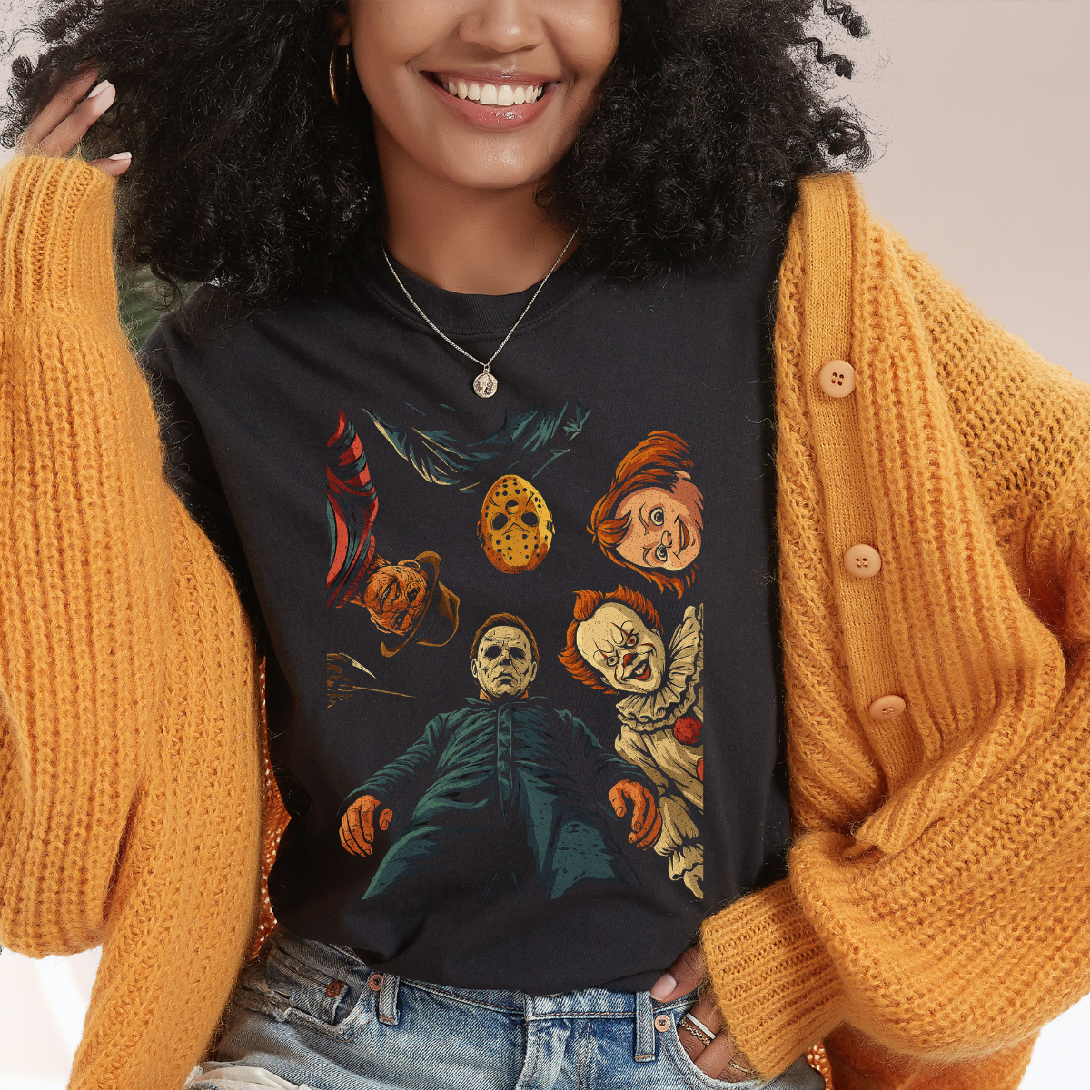 Horror Looking Down Press on Black Dtf Transfer