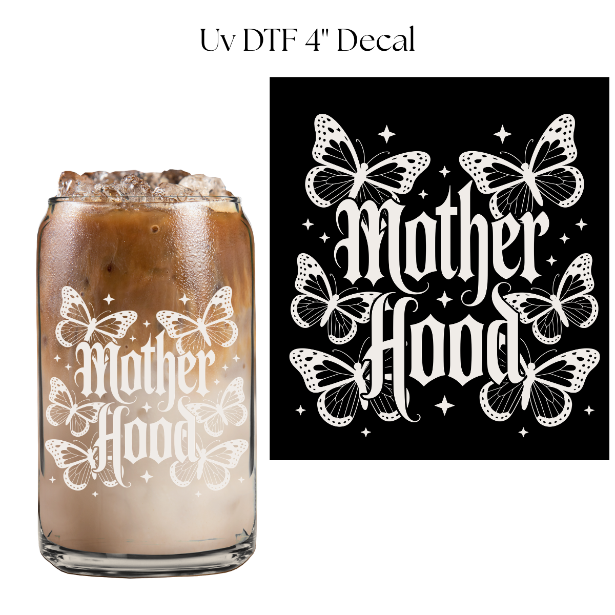 Motherhood Butterflies Off White Single Color 4” UV DTF Decal