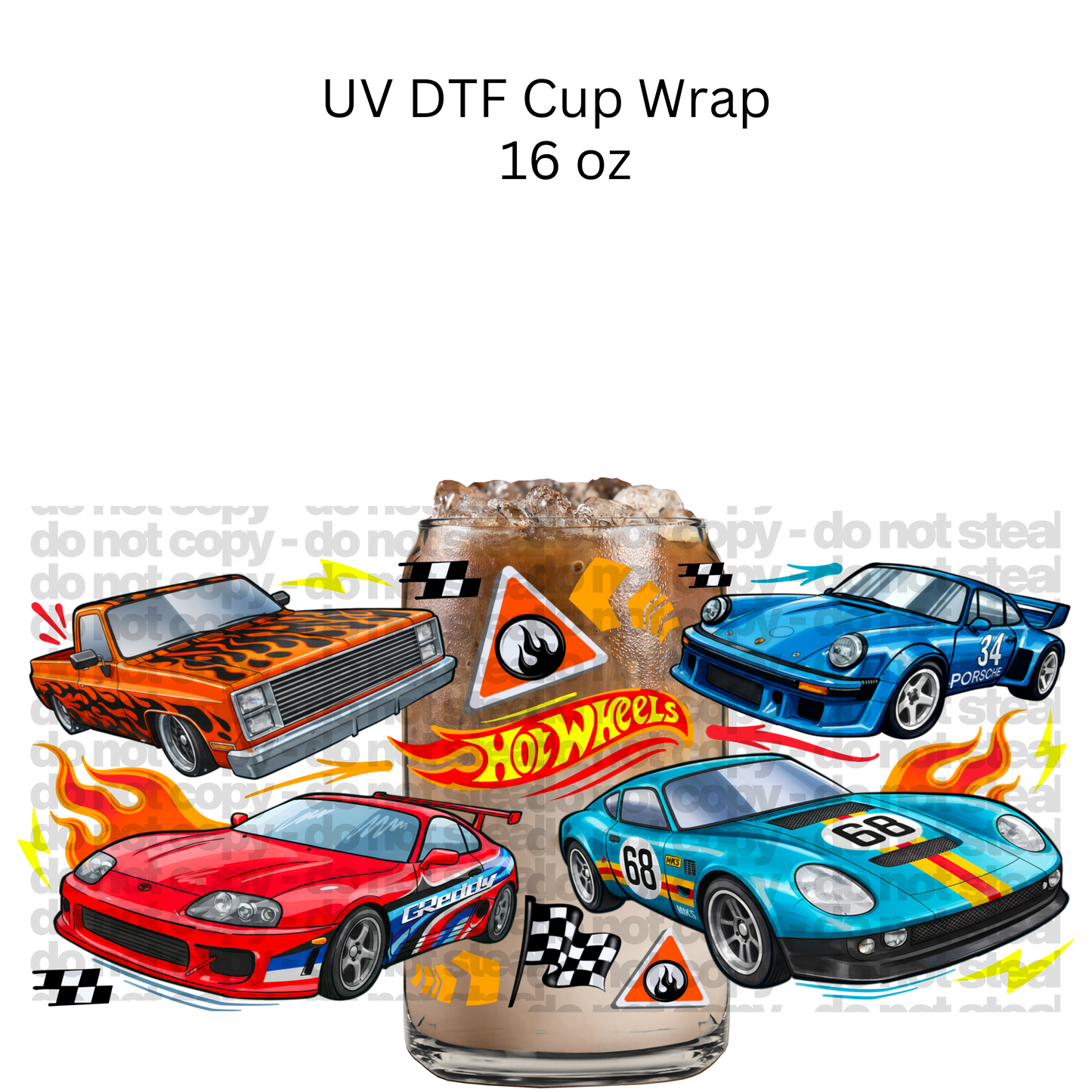 Hot Cars UV DTF Cup Wrap