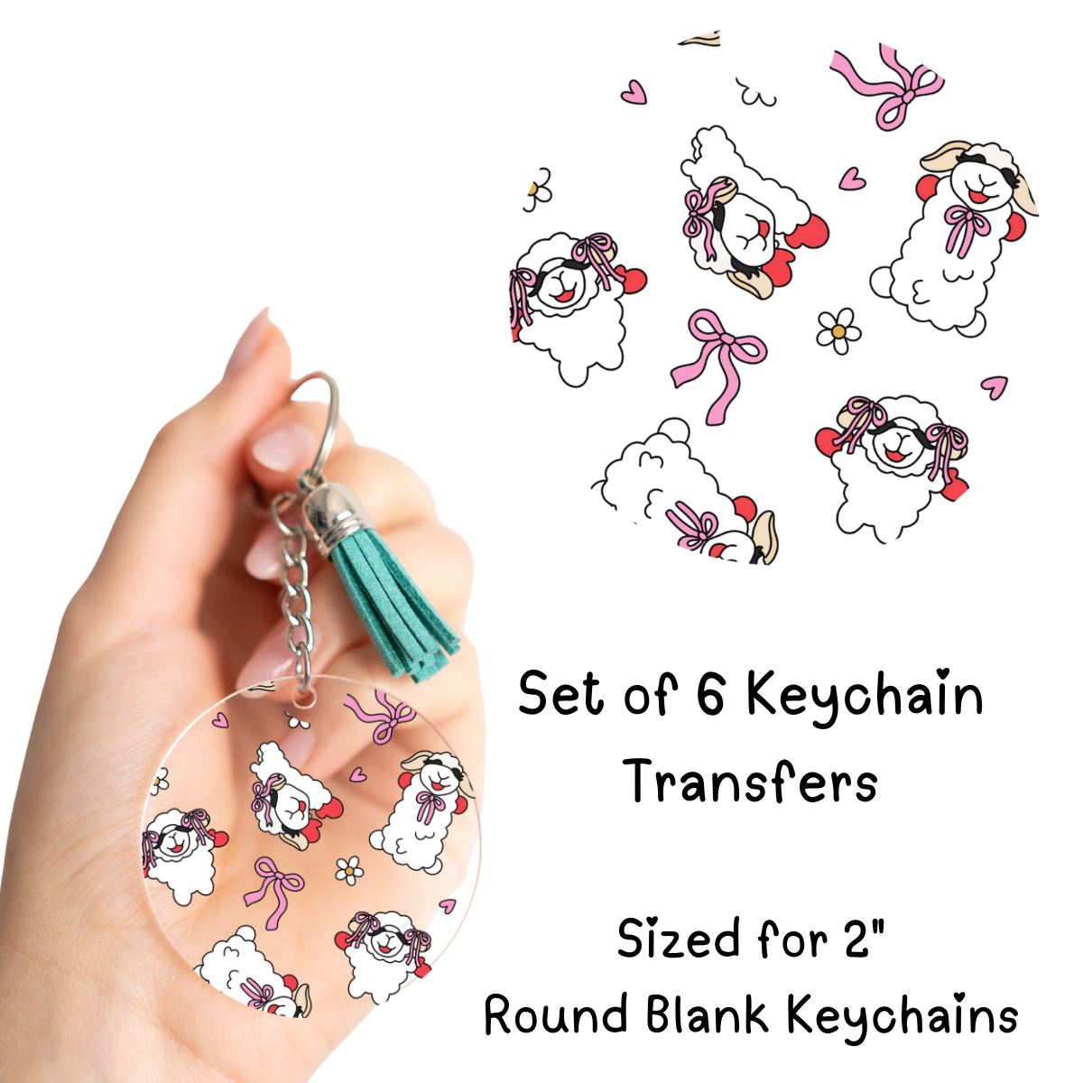Bows and Sheep Round Keychain Transfer