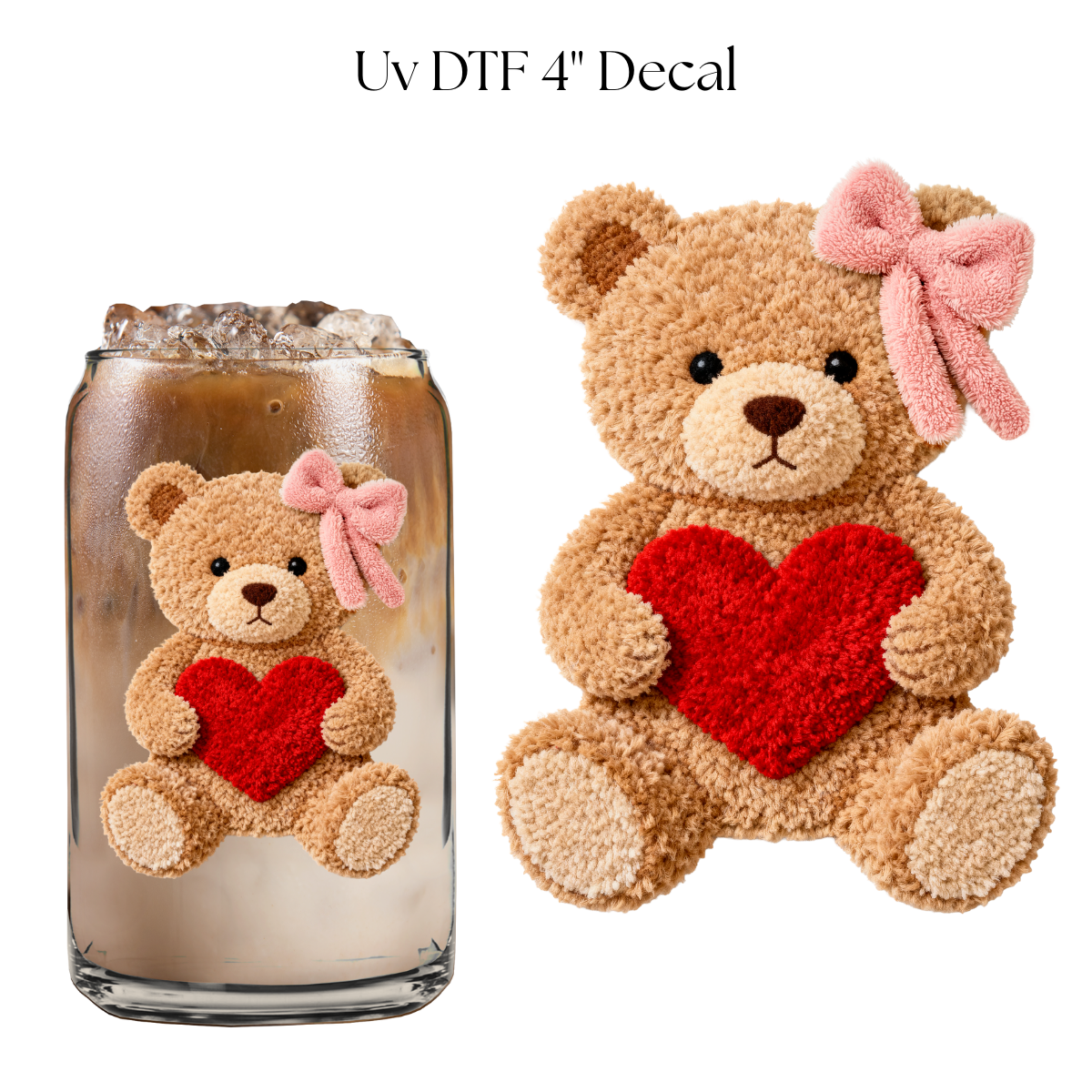 Bear Heart Faux Yarn 4” UV DTF Decal