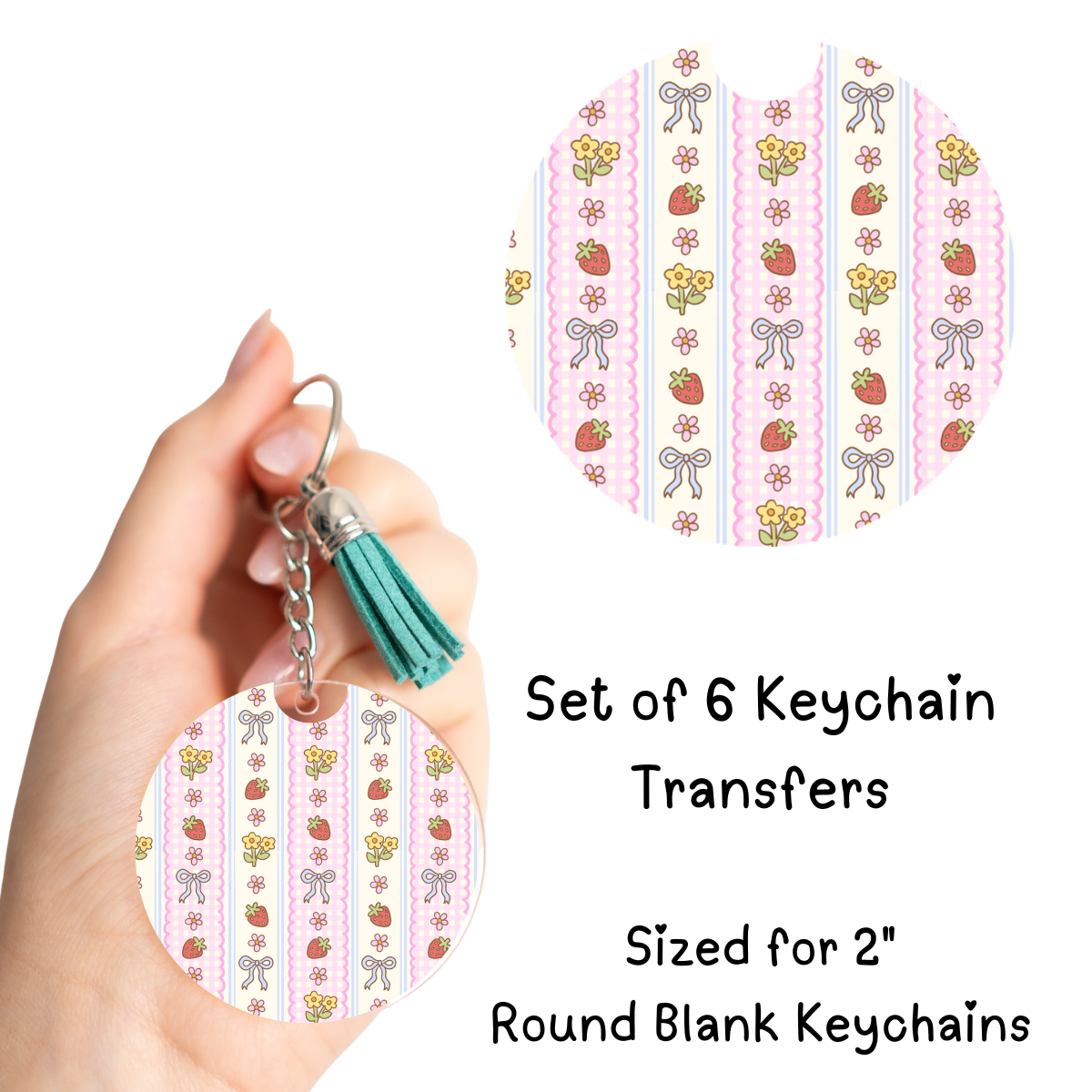 Strawberry Bows Flowers Round Keychain Transfer