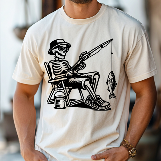 Skeleton Fishing Single Color DTF Transfer