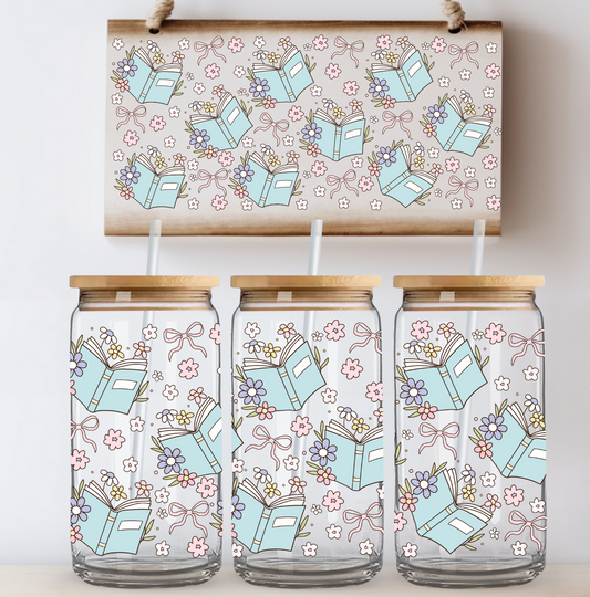 Blue Books and Flowers UV DTF Wrap DOUBLE SIDED