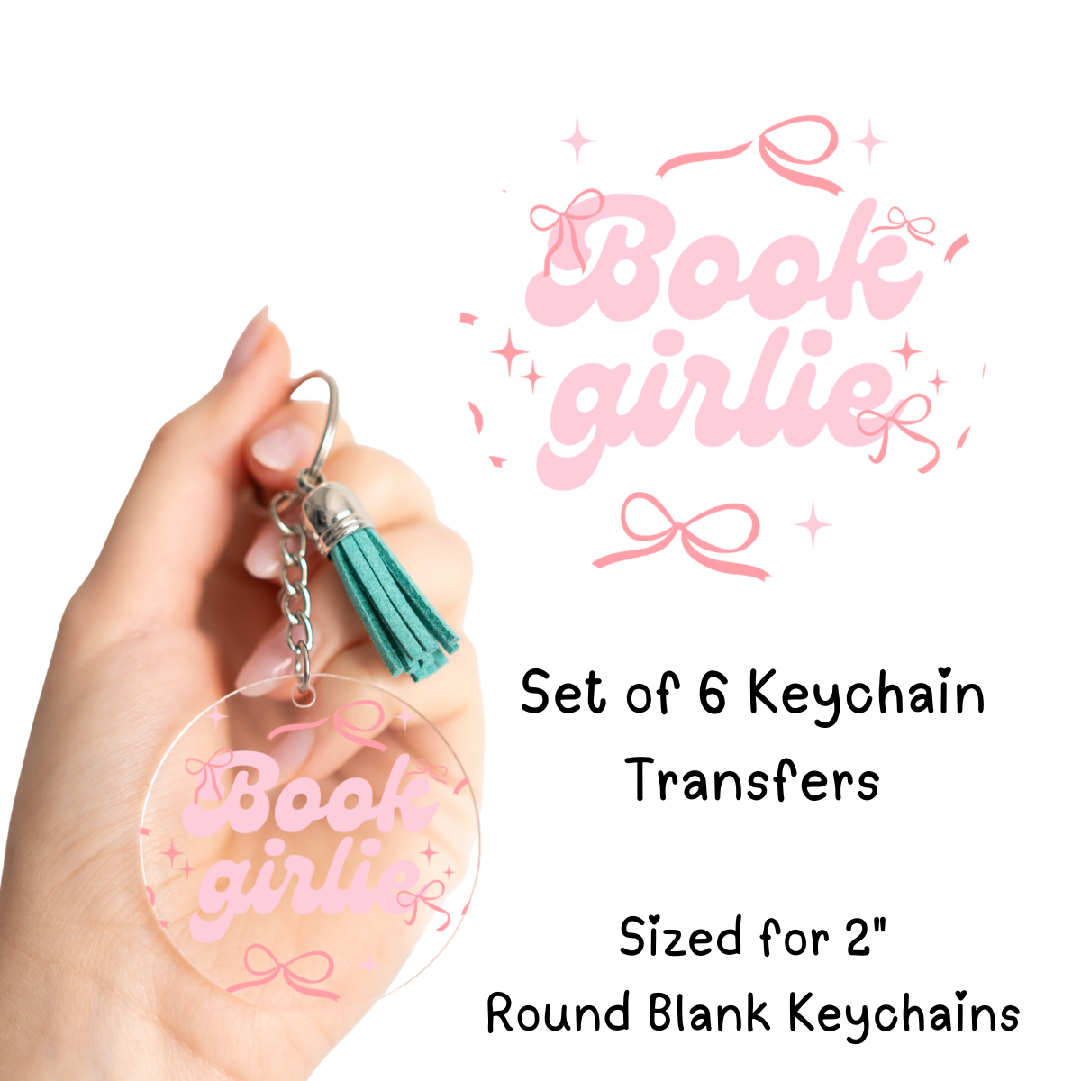 Book Girlie Keychain Transfer Set of 6