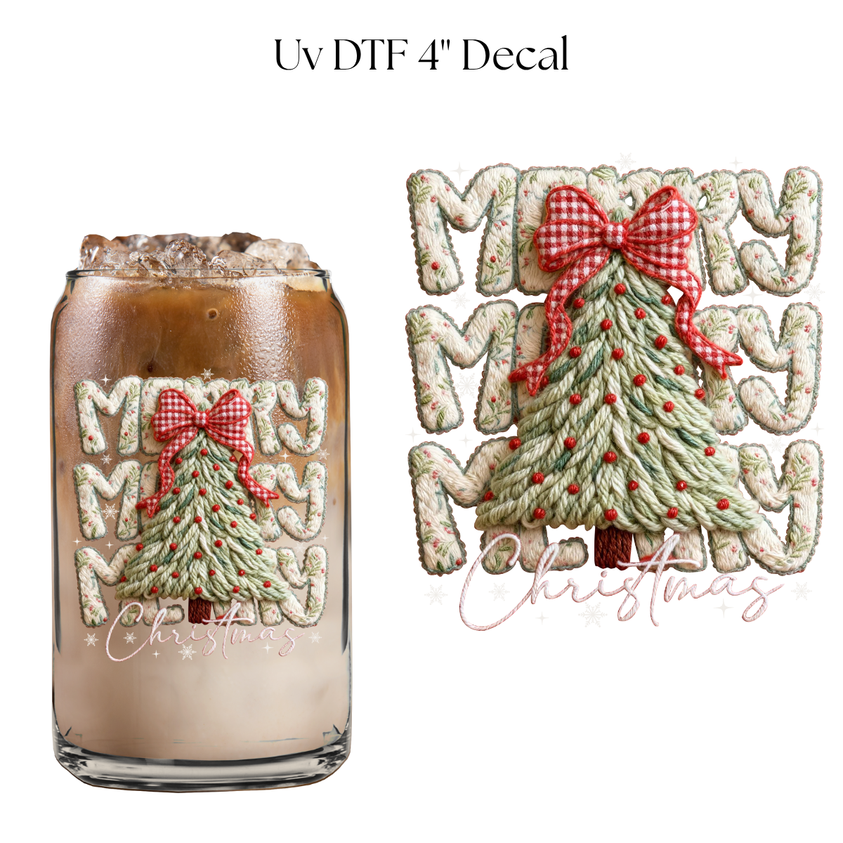 Merry Christmas Tree Faux Yarn 4” UV DTF Decal
