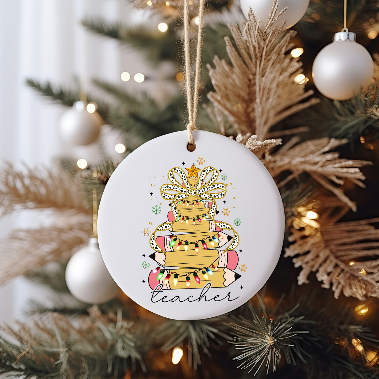 GOOD Teacher Pencil Tree Ornament Size UV DTF DOUBLE SIDED
