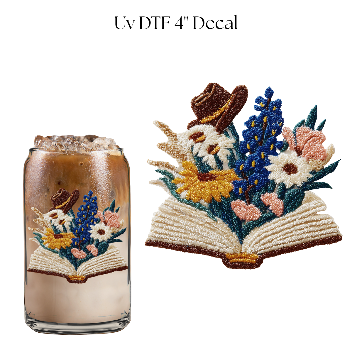 Book and Blooming Flowers Faux Chenille 4” UV DTF Decal