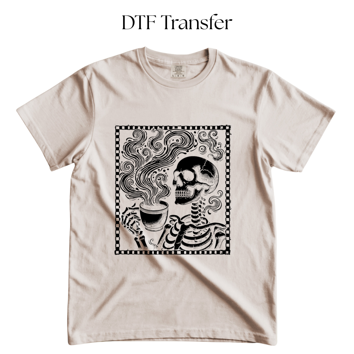 Skeleton Drinking Coffee Single Color DTF Transfer