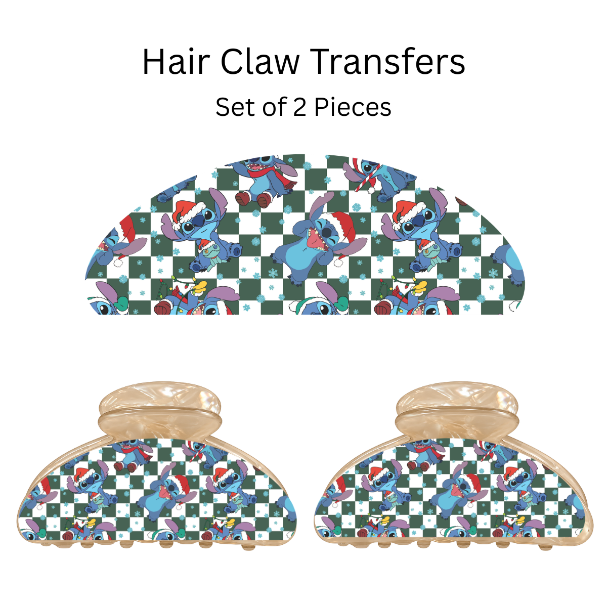 Blue Monster Green Squares Christmas UV DTF Transfer for 3.19” Claw Clip (Set of 2)