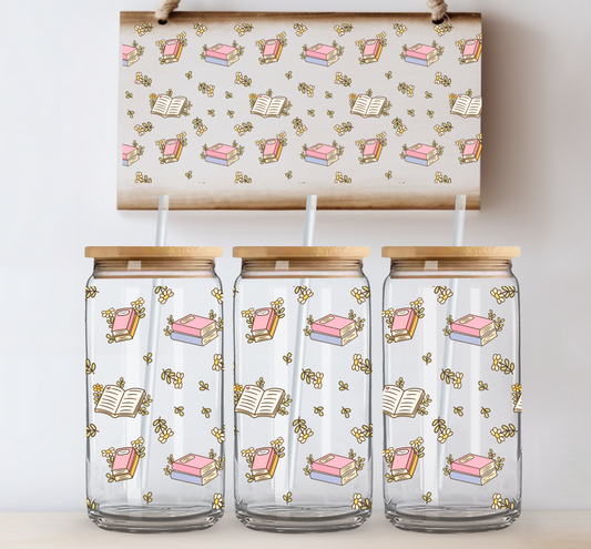 Books and Flowers UV DTF Cup Wrap