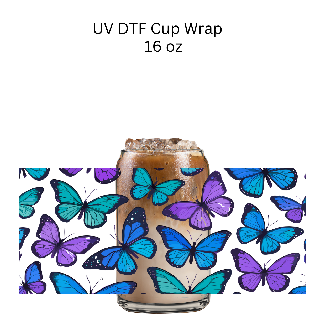 Purple Blue Green Butterflies UV DTF Cup Wrap