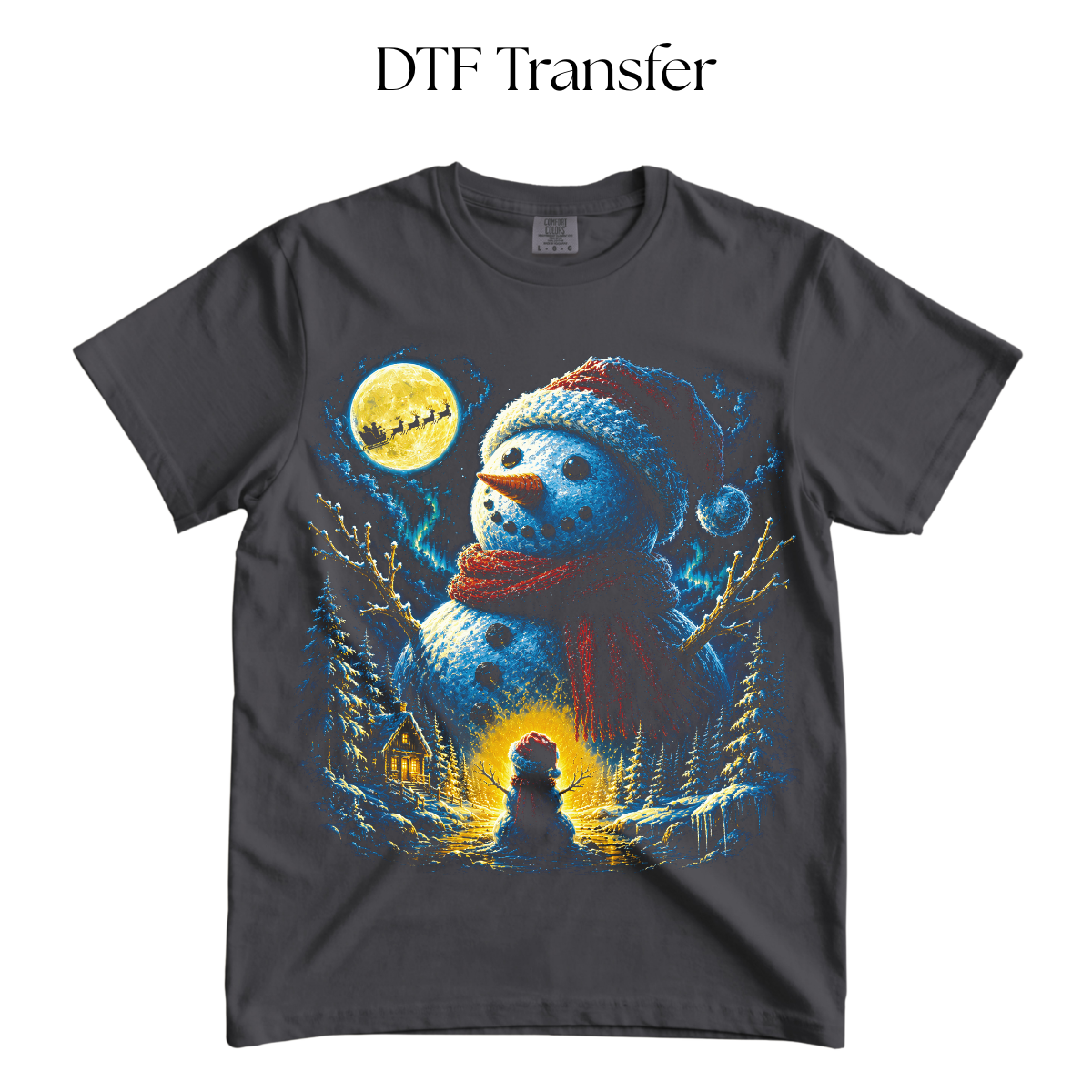 Christmas Snowman DTF Transfer (Press On Black)