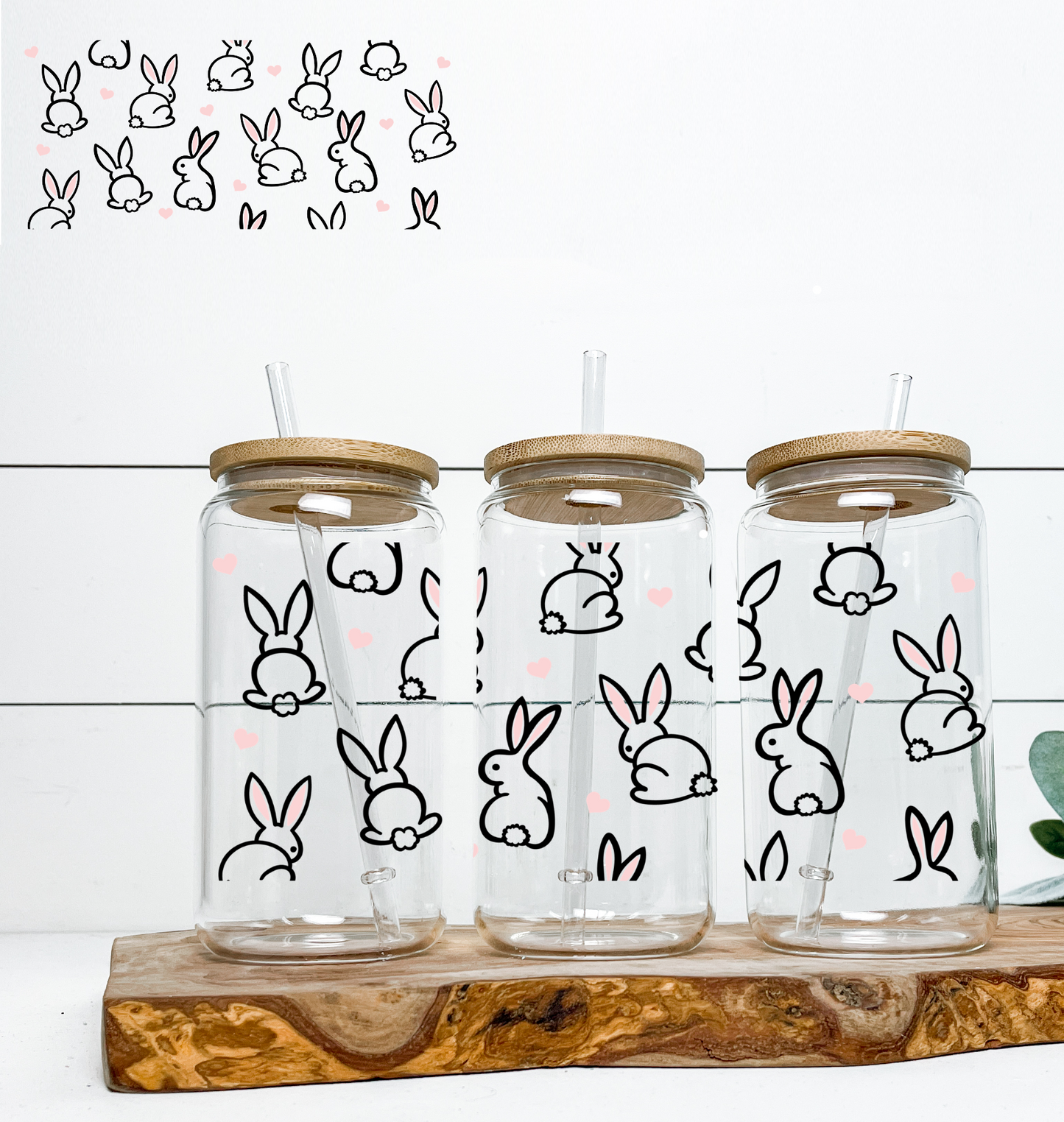 Black Outline Bunnies 16oz UV DTF
