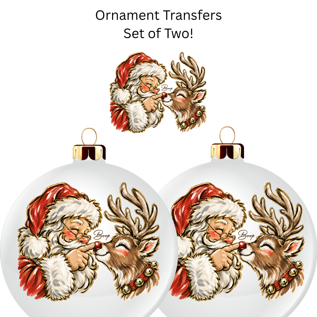 Reindeer Boop Ornament Transfer UV DTF (Set of 2)