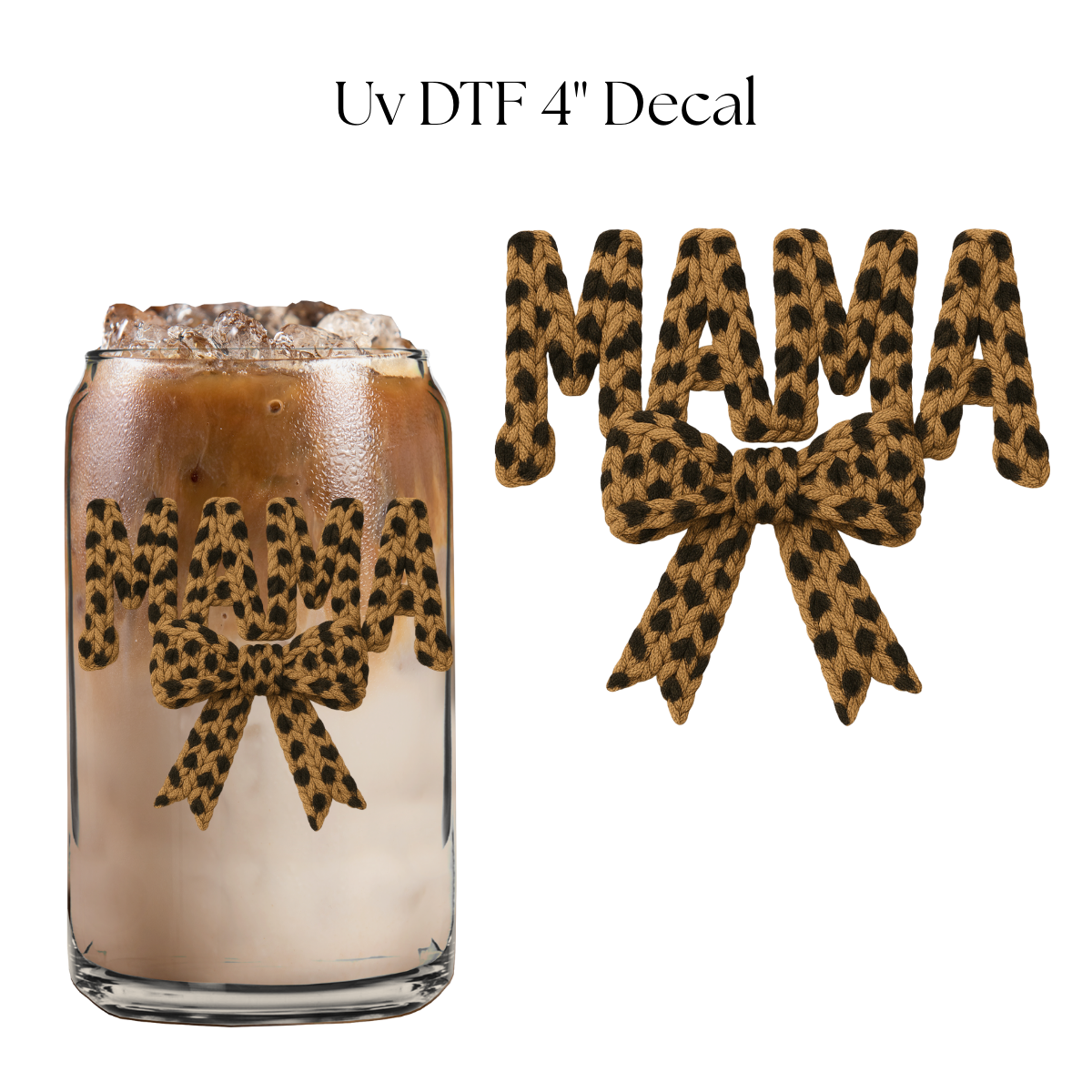 Cheetah Mama Bow Faux Yarn 4” UV DTF Decal