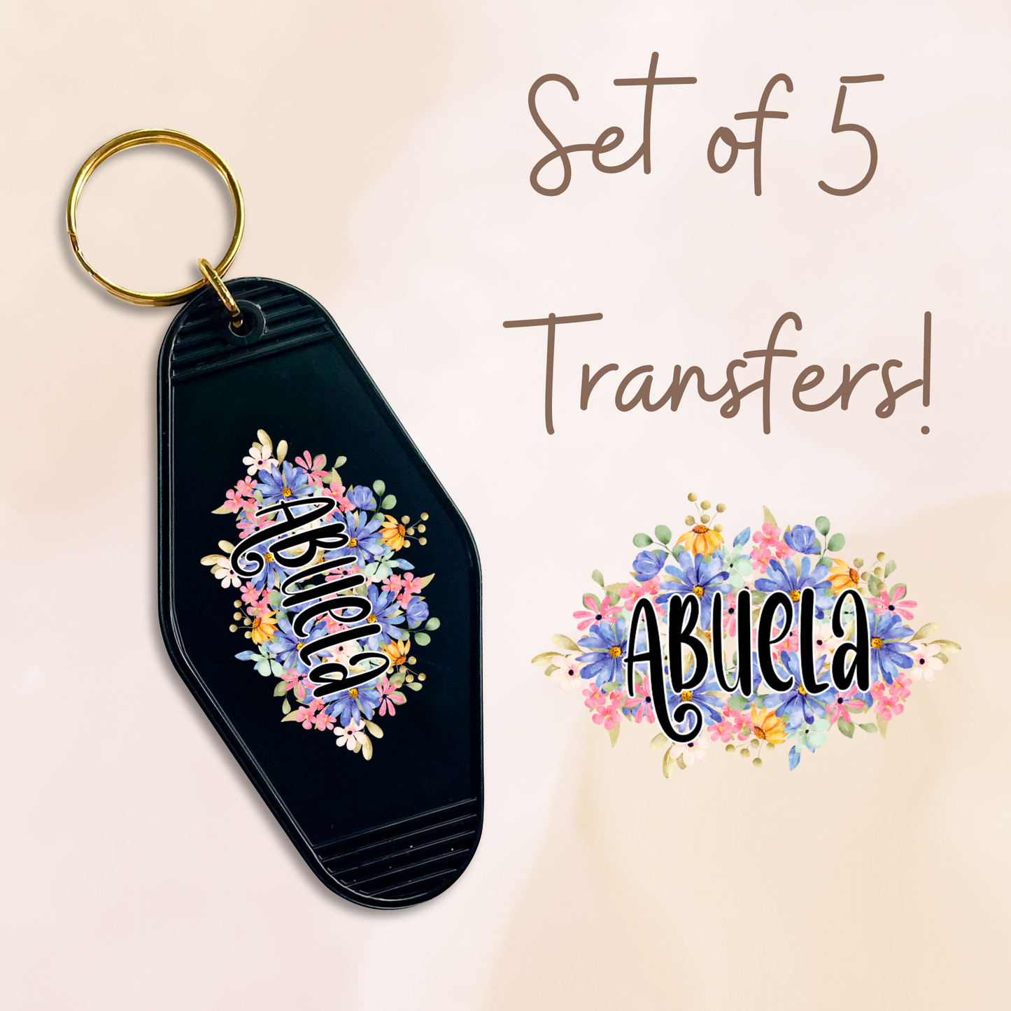 Abuela Floral MOTEL KEYCHAIN Transfer set of 5