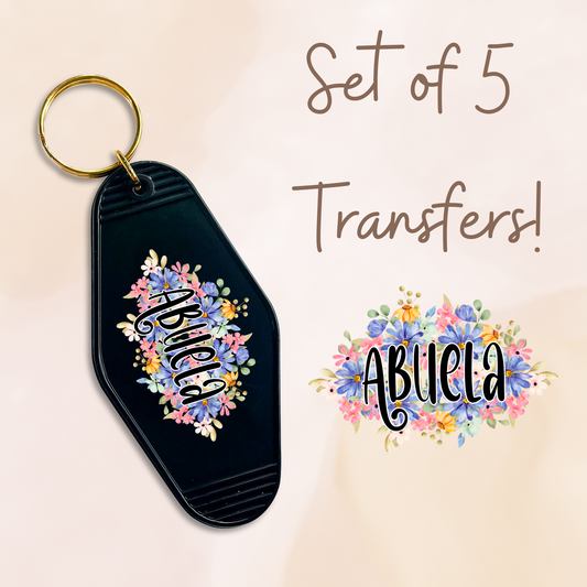Abuela Floral MOTEL KEYCHAIN Transfer set of 5
