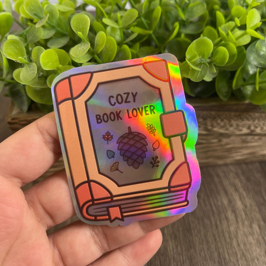 Cozy Book Lover Holographic Vinyl Sticker 3"