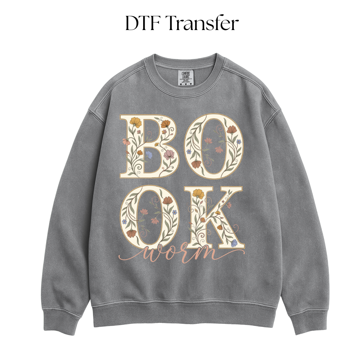 Floral Book Worm DTF Transfer