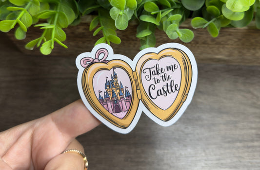 Take Me To The Castle Locket Textured White Vinyl Sticker