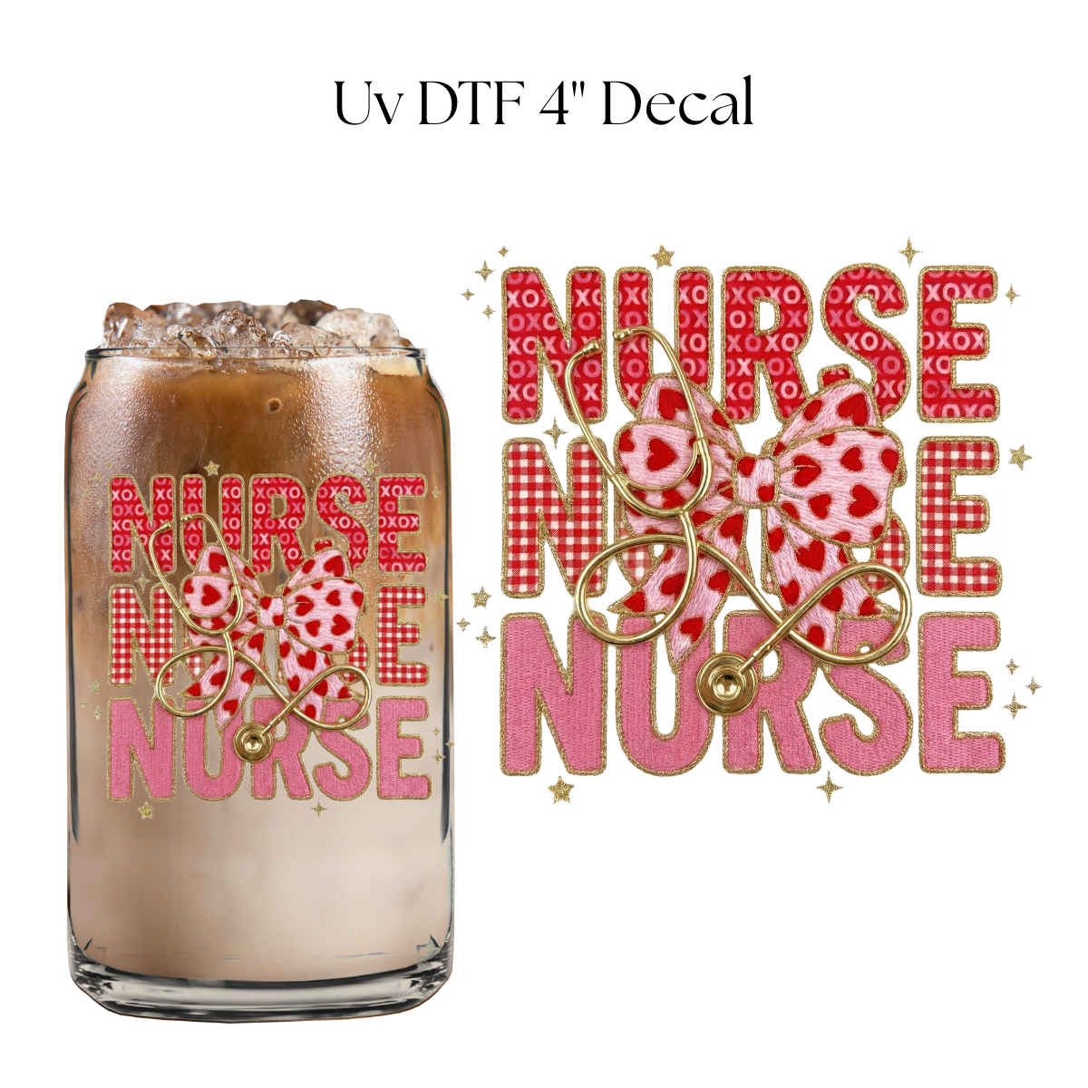 Nurse Valentine Bow 4” UV DTF Decal