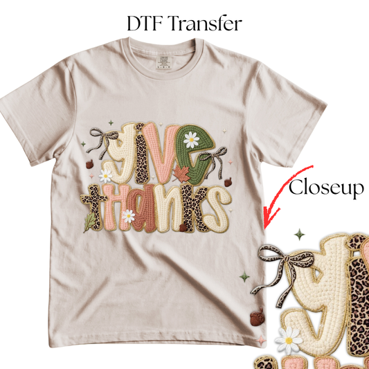 Give Thanks Faux Yarn DTF Transfer