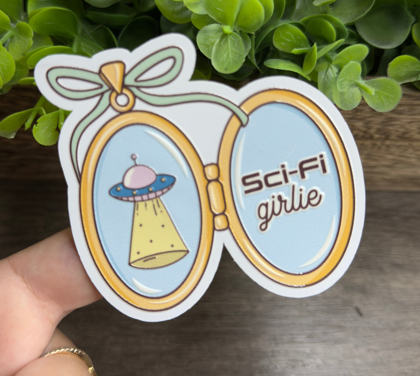 Sci-Fi Girlie Locket Textured White Vinyl Sticker