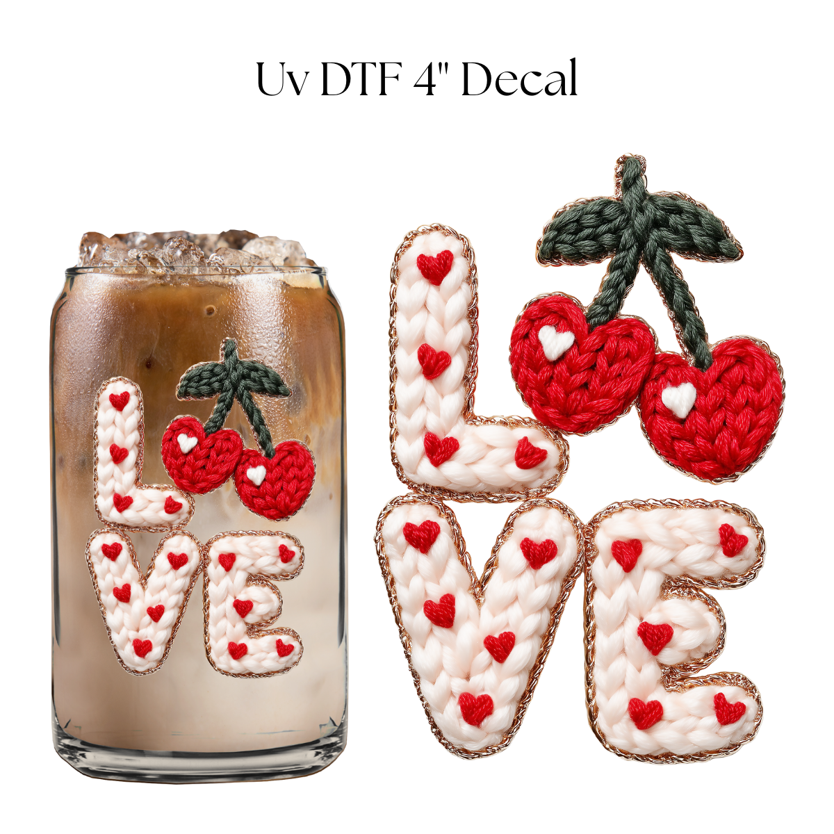 Cherry Love Faux Yarn 4” UV DTF Decal