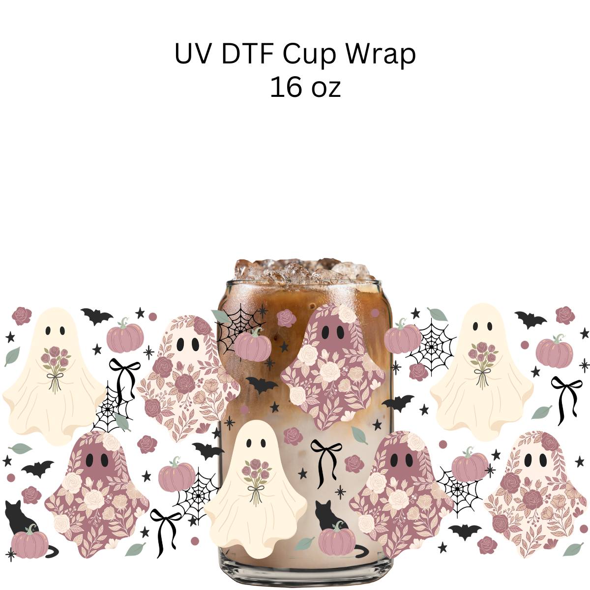 Pink Floral Pattern Ghost UV DTF Cup Wrap