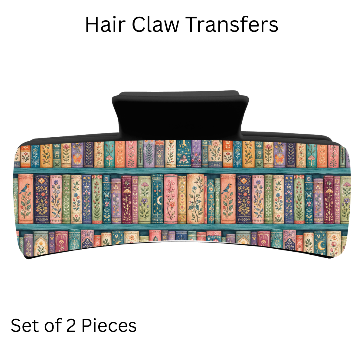 Floral Books UV DTF Transfer for 4” Claw Clip (Set of 2)