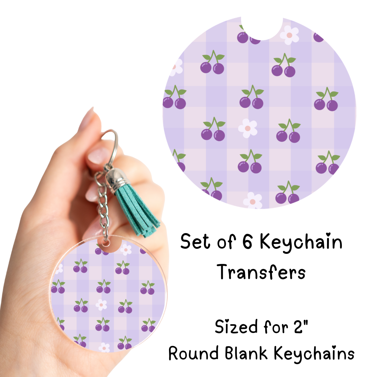Checkered Grape Round Keychain Transfer