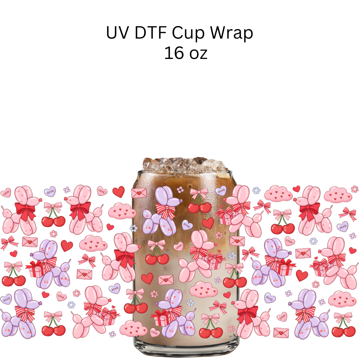 Pink & Purple Valentine Balloon Dogs UV DTF Cup Wrap